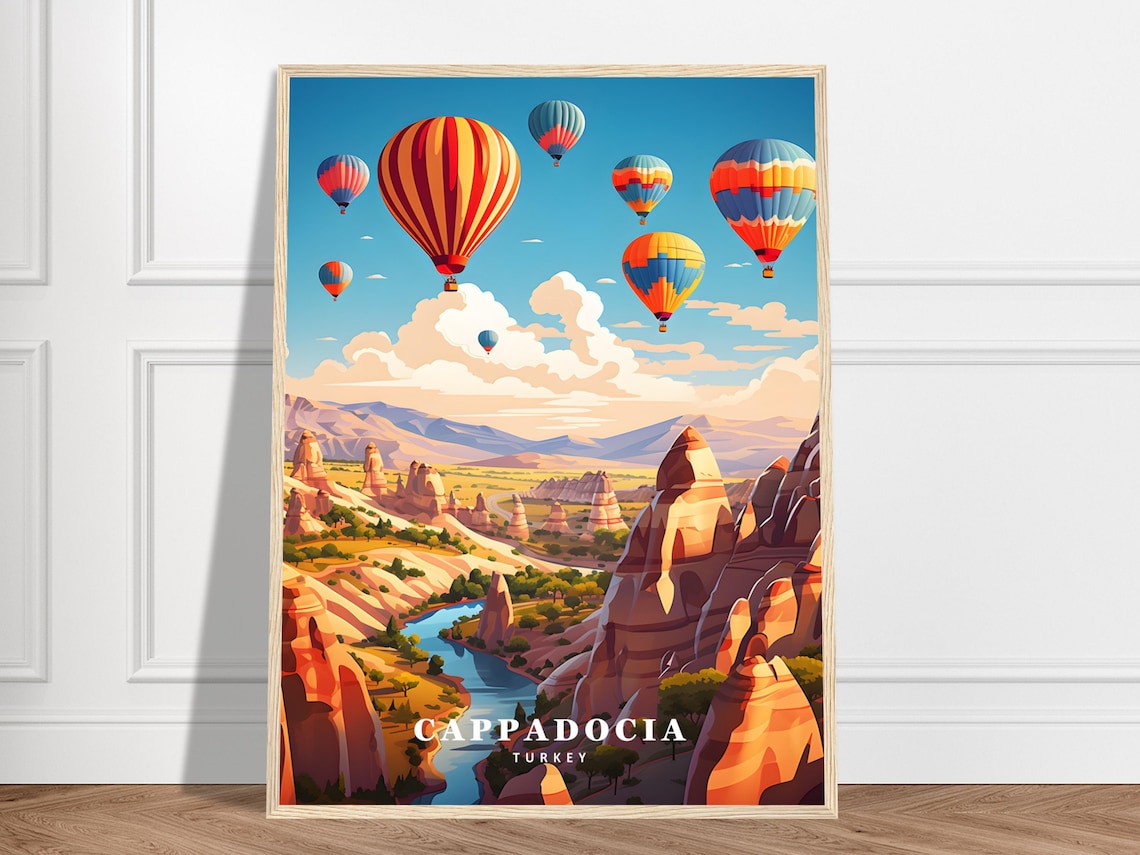 Cappadocia Turkey Hot Air Balloons Sunrise Minimalist Travel Poster