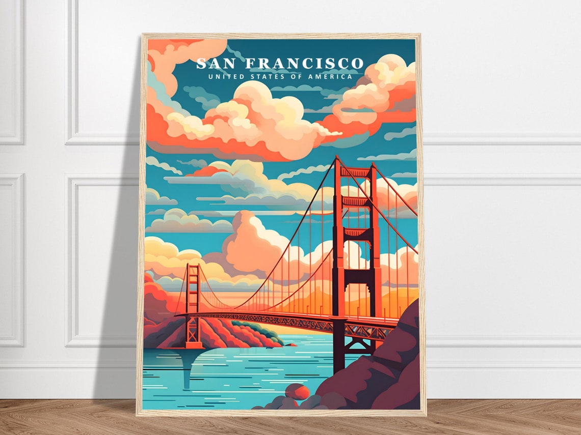 San Francisco Golden Gate Bridge Stylized Cloudscape Travel Poster