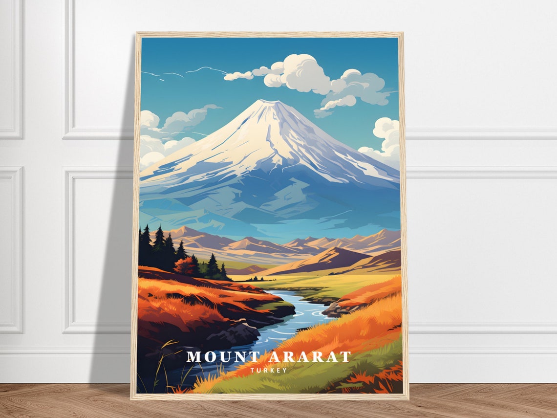 Mount Ararat Turkey Snow Capped Mountain Vintage Travel Poster