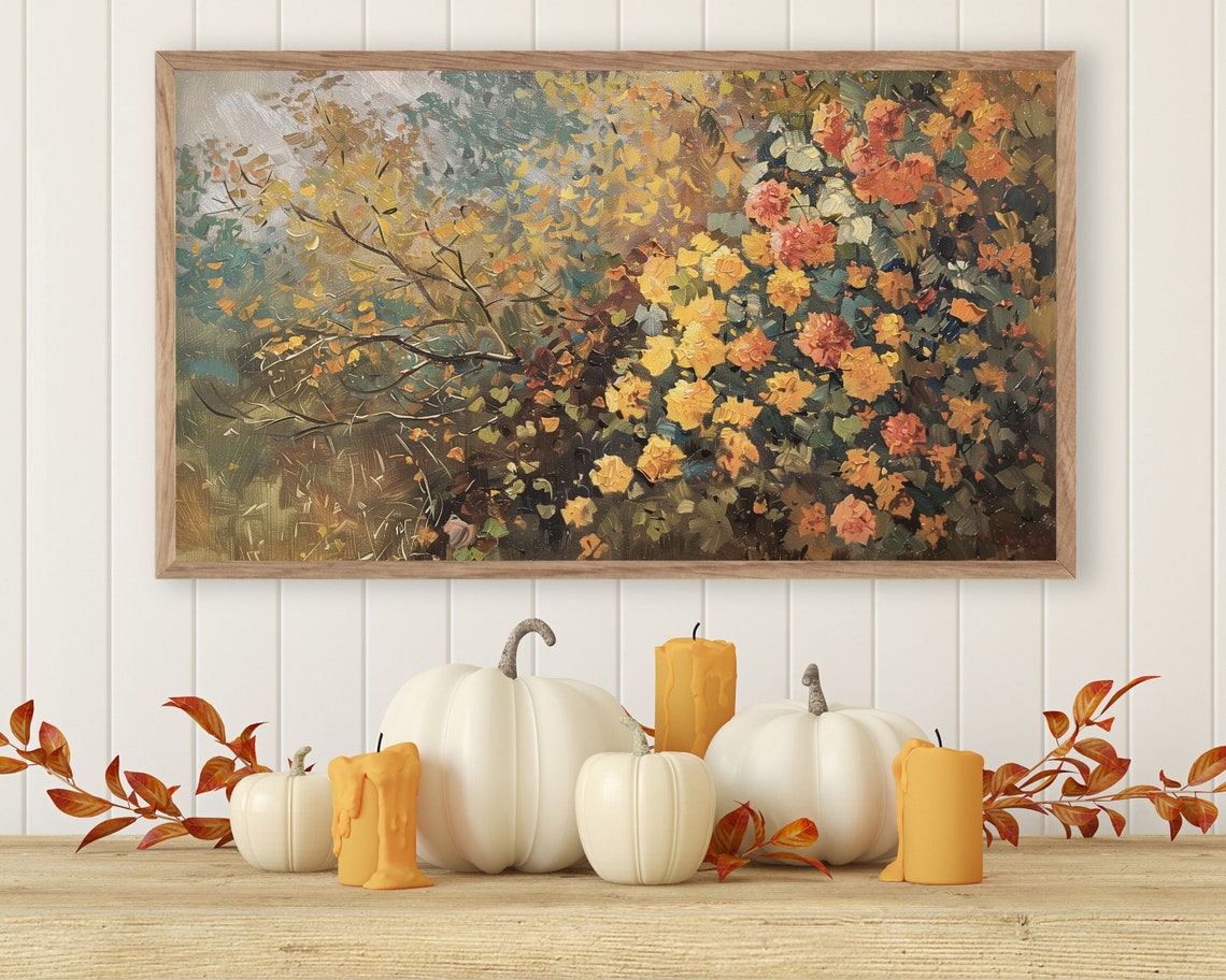 Yellow And Orange Blossoms On Branches Impressionist Painting Poster - Image 2
