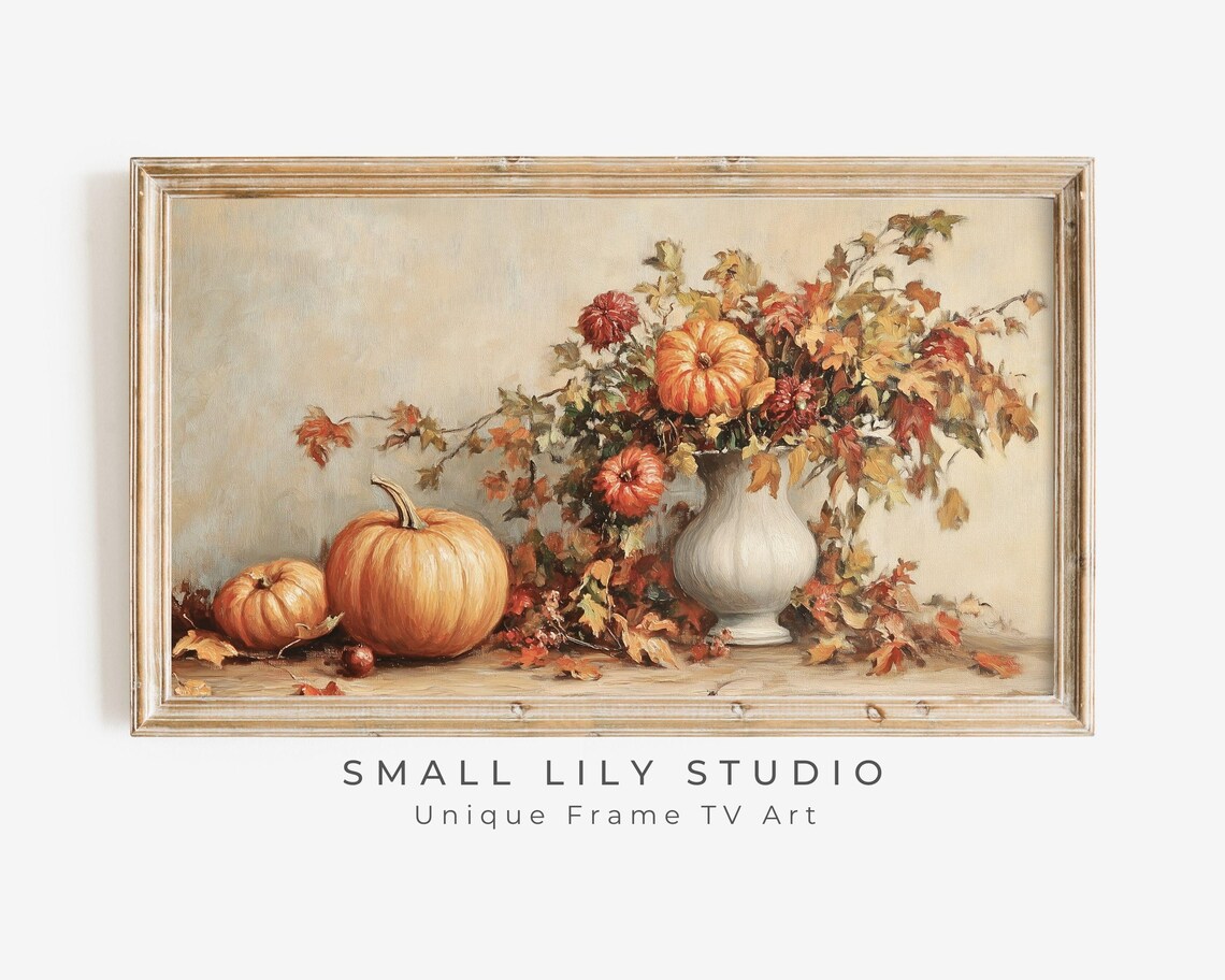 Thanksgiving Fall Florals and Pumpkins Vintage Art Print
