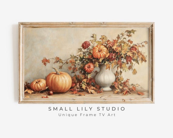 Thanksgiving Fall Florals and Pumpkins Vintage Art Print
