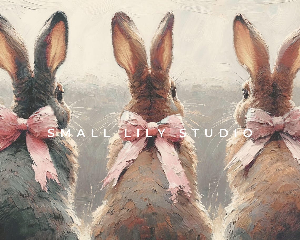Three Bunnies With Pink Bows Vintage Rabbit Nursery Wall Art Poster - Image 4