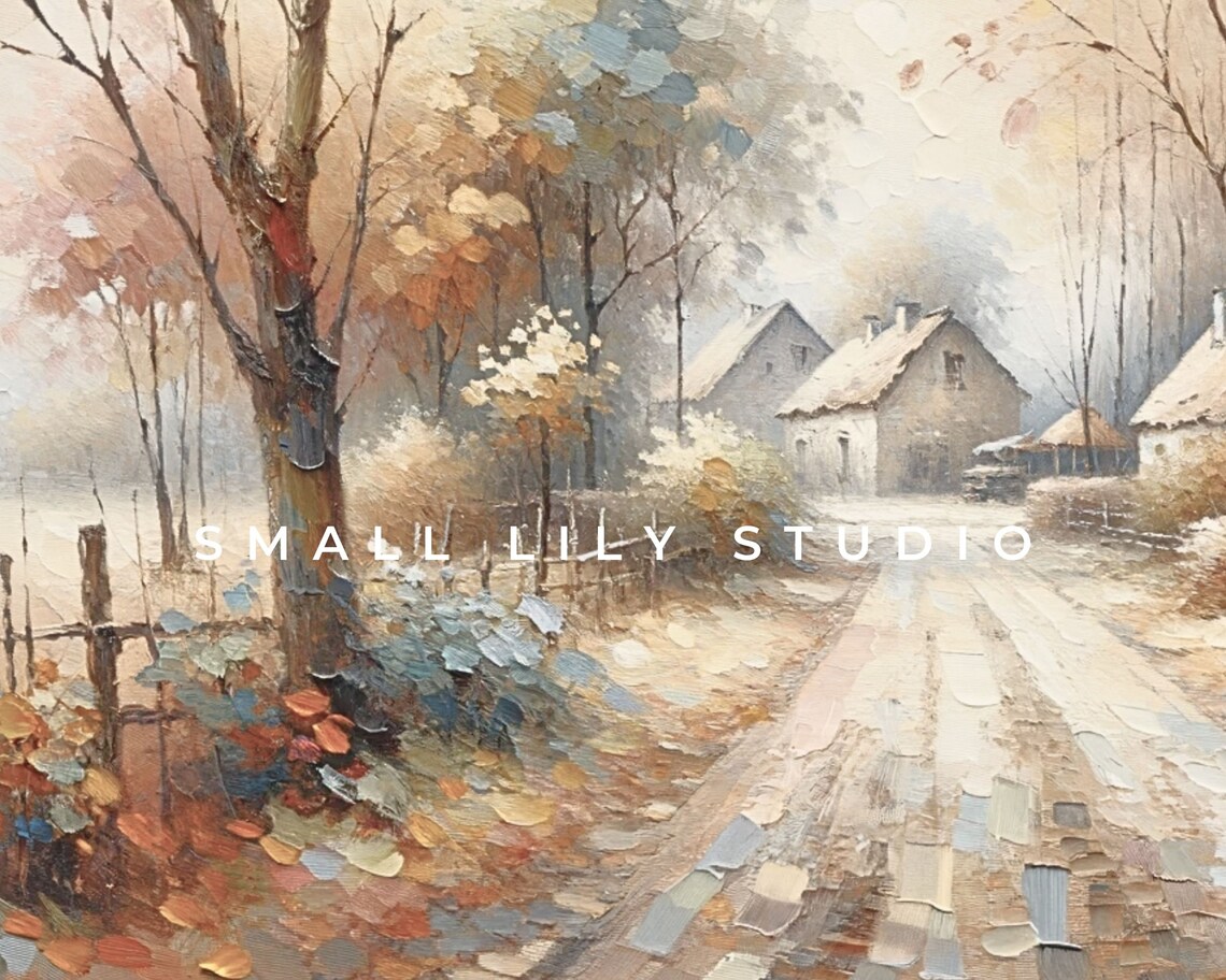 Country Road With Rustic Farmhouses And Autumn Trees Painting Poster - Image 4