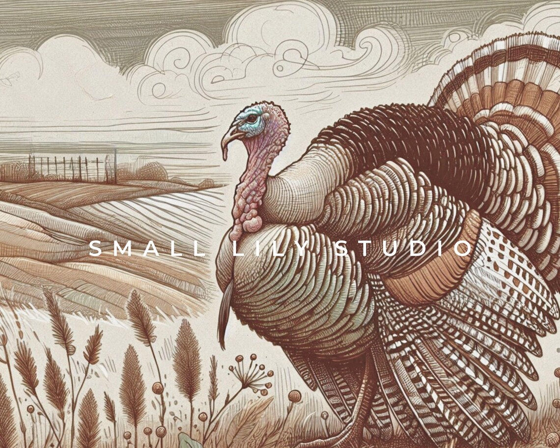 Thanksgiving Turkey Sketch, Vintage Style Art Print - Image 4