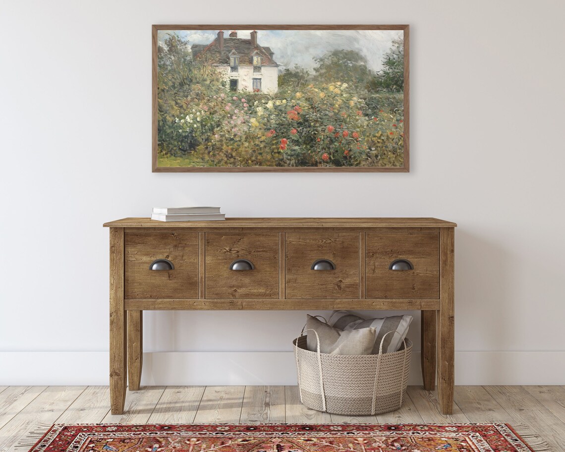 Cottage And Rose Garden Art Print, Vintage Style - Image 2