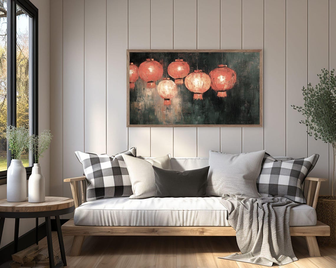 Frame Tv Art New Years Red Lanterns Nye Party Tv Screensaver Frame Tv Art Chinese New Year Vintage Style Painting Black Tv575 - Image 3