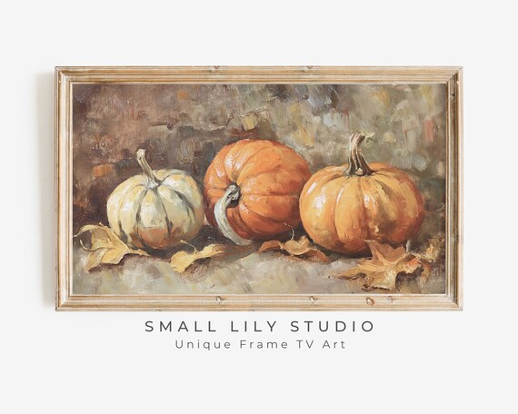 Rustic Pumpkins With Autumn Leaves Fall Harvest Oil Painting Poster