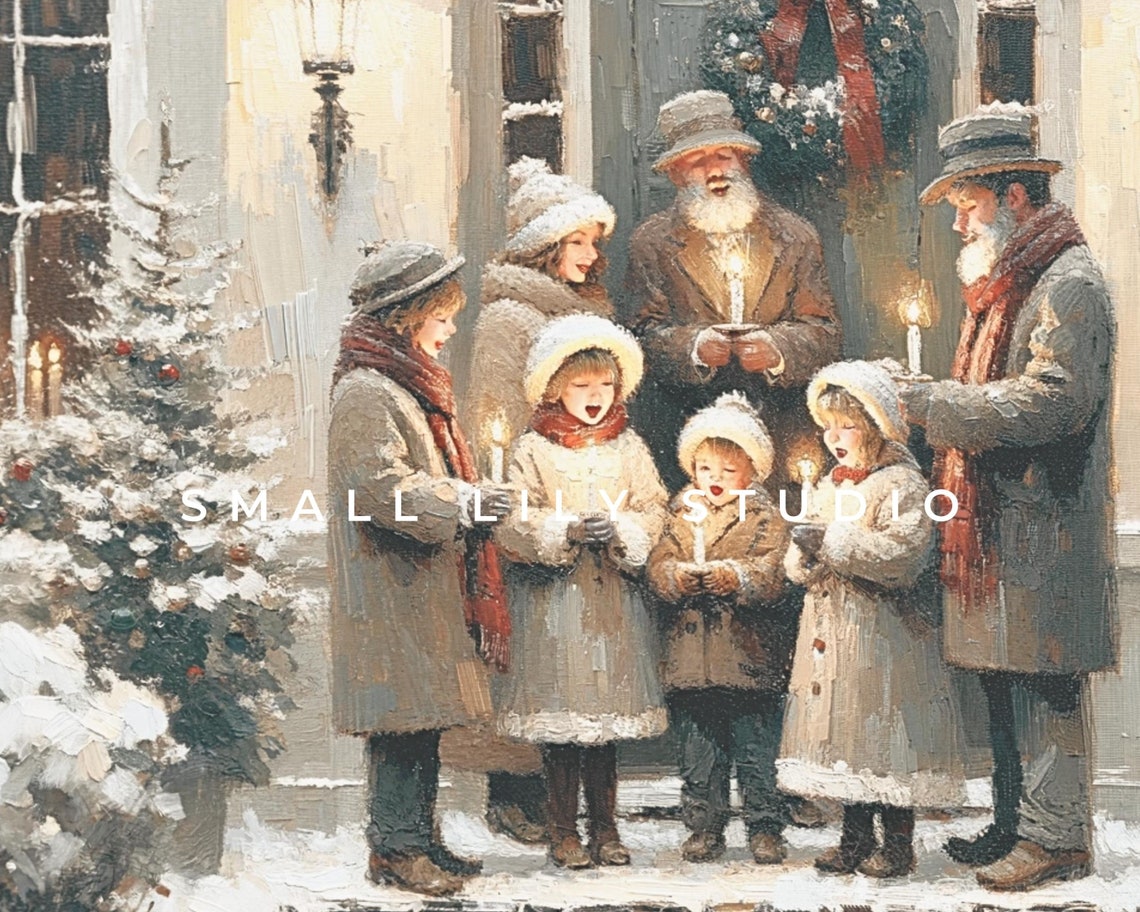 Frame Tv Art Christmas Carolers Christmas Frame Tv Art Family Singing Carols Winter Frame Tv Retro Vintage Style Painting Tv204 - Image 4