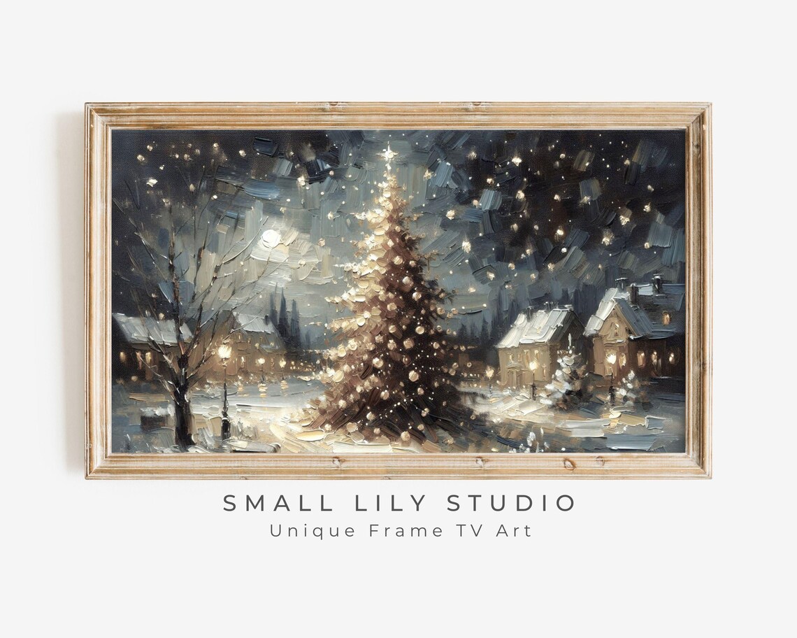 Christmas Tree Under Starry Sky Vintage Art Print