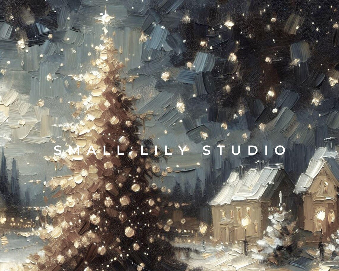 Christmas Tree Under Starry Sky Vintage Art Print - Image 4