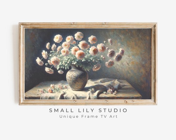 Pink Flowers Still Life, Moody Floral Art Print