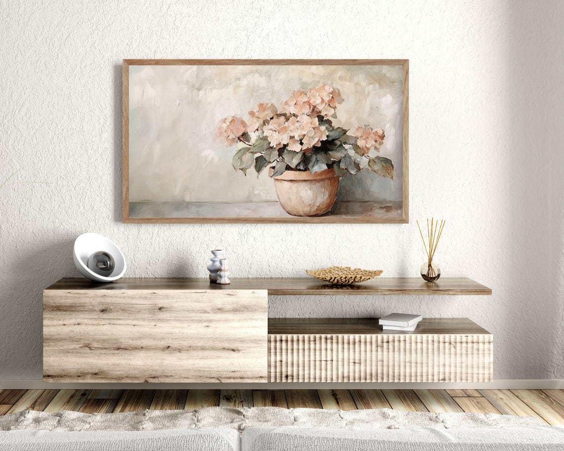 Pink Hydrangeas In Terracotta Pot Vintage Floral Still Life Poster - Image 2