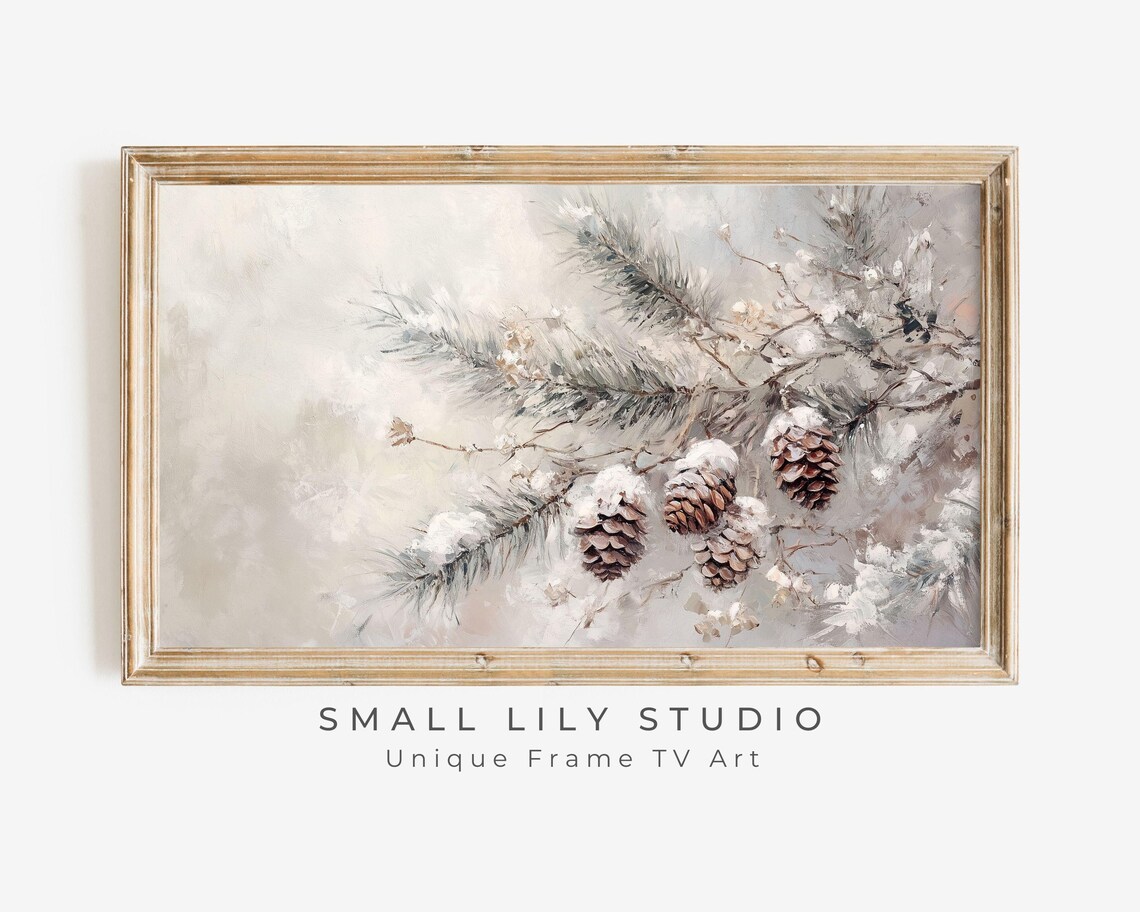 Pine Cones on Branch Winter Farmhouse Christmas Art Print