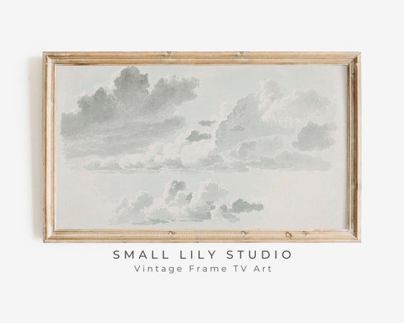 Frame Tv Art Cloud Watercolor Painting Neutral Tone Clouds Tv Art Vintage Monochrome Minimalist Tv Artwork Tv19