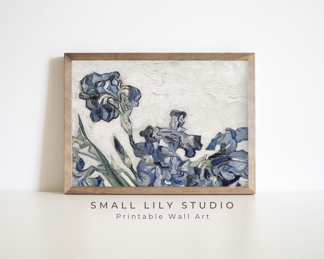 Blue Irises Impasto Oil Painting Van Gogh Style Floral Still Life Print - Image 3