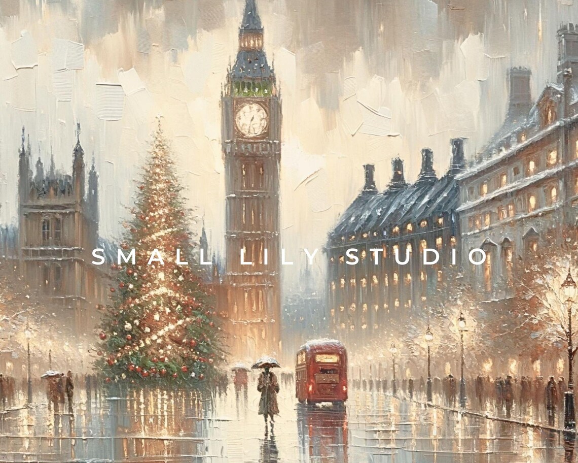 London Christmas in Rain, Moody Christmas Streetscape - Image 4