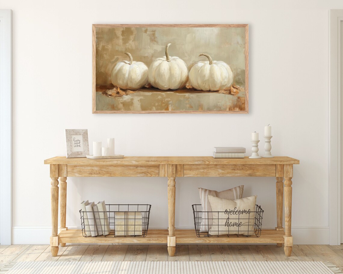 White Pumpkins Vintage Style Art Print, Autumn - Image 2