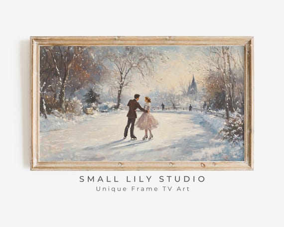 Couple Ice Skating Winter, Vintage Holiday Art Print