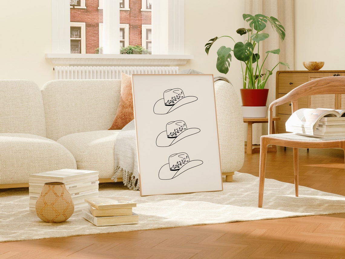 Three Cowboy Hats Line Art Western Minimal Bedroom Decor Poster - Image 3