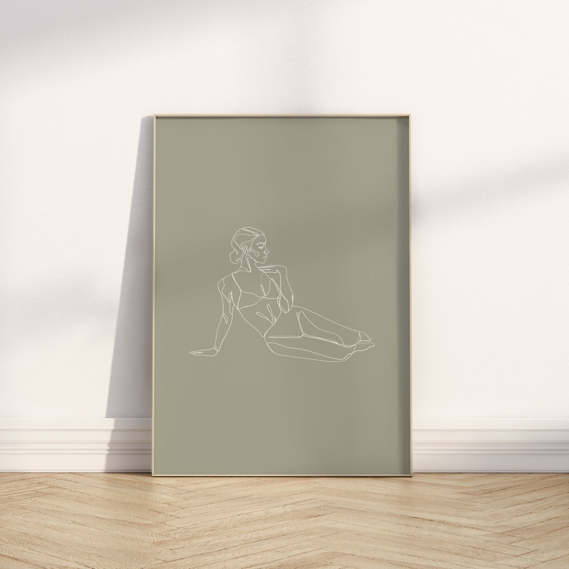 Sage Green Woman Line Art Reclining Female Figure Minimalist Poster - Image 3