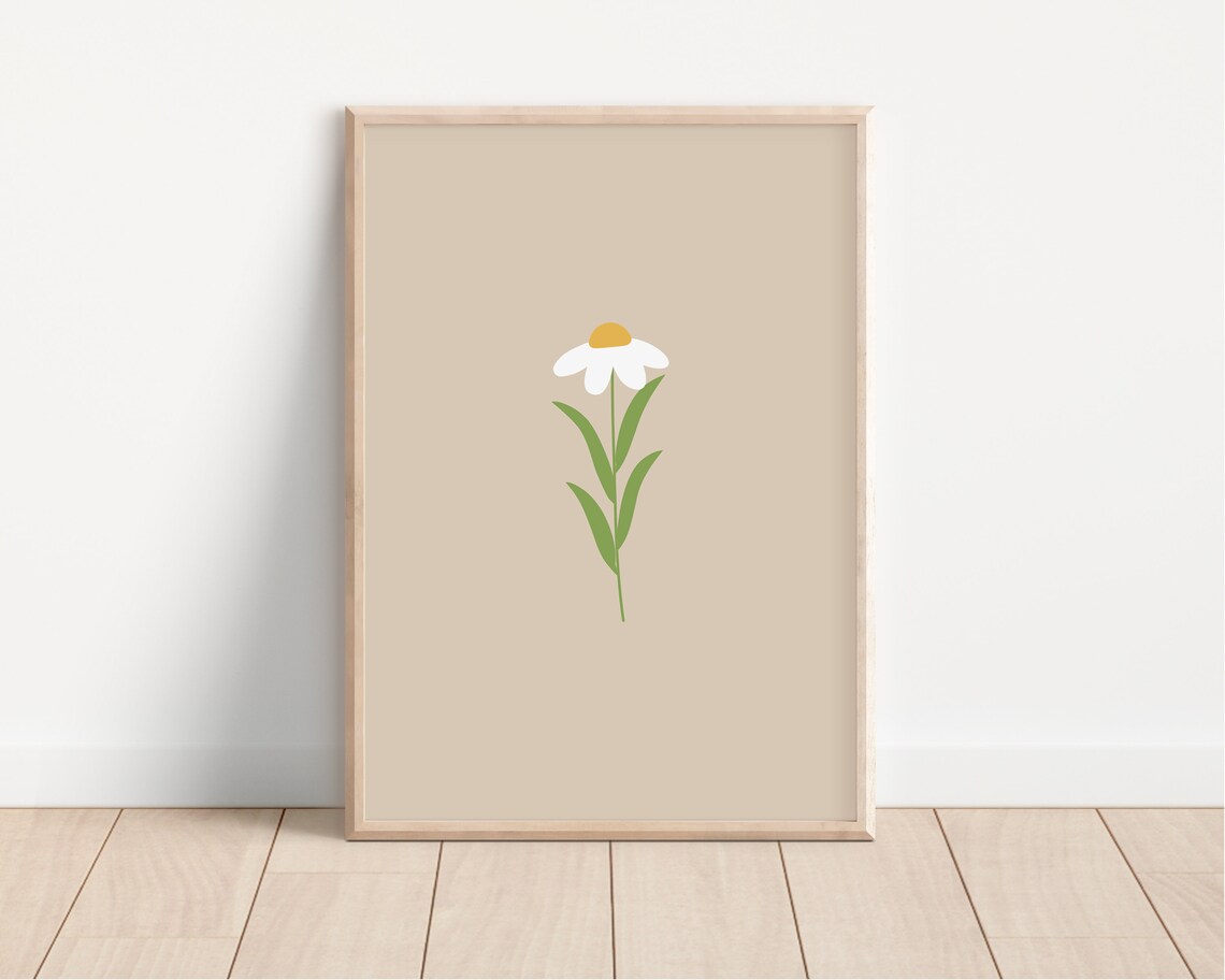Beige Daisy Print, Boho Floral Nursery Decor - Image 3