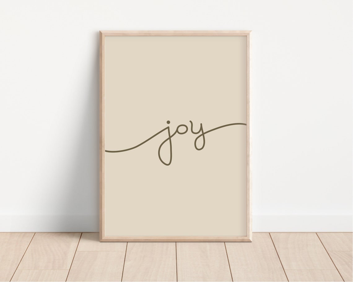 Minimalist Joy Script Poster Beige Boho Christmas Word Art Design