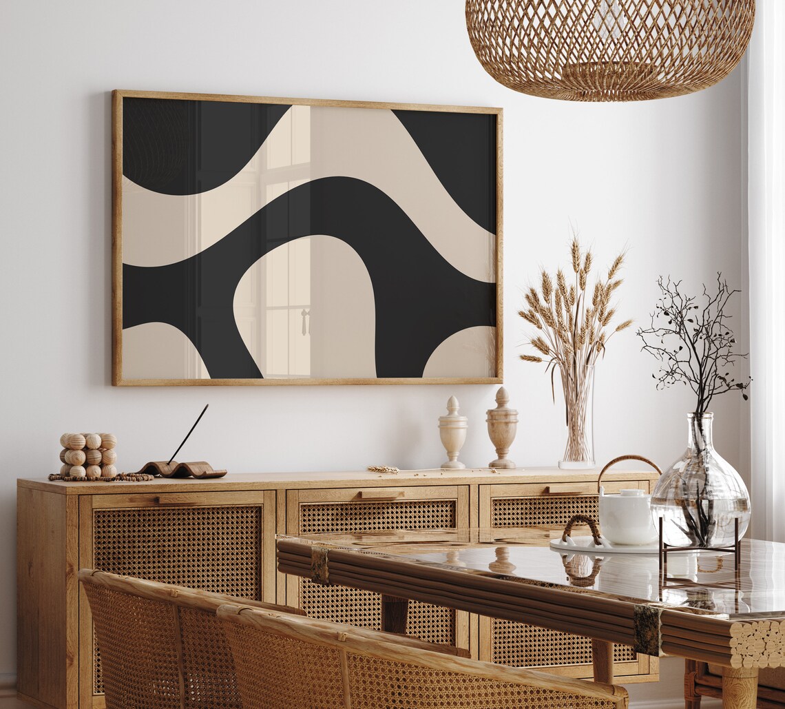 Black Cream Bold Wavy Abstract Shapes Modern Minimalist Art Poster - Image 4