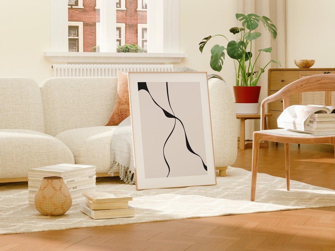Taupe Black Wavy Brush Line Neutral Abstract Minimalist Print - Image 3