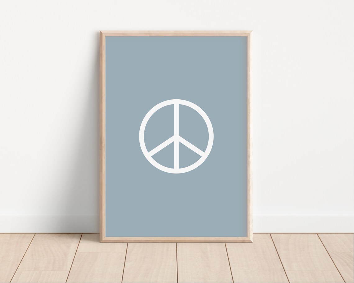 Dusty Blue Peace Sign Poster Boys Nursery Minimalist Playroom Art Design - Image 4