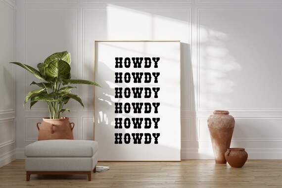 Howdy Retro Western Cowboy Poster, Dorm Room Decor