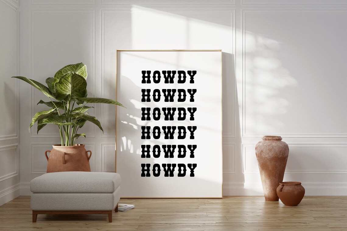 Howdy Retro Western Cowboy Poster, Dorm Room Decor