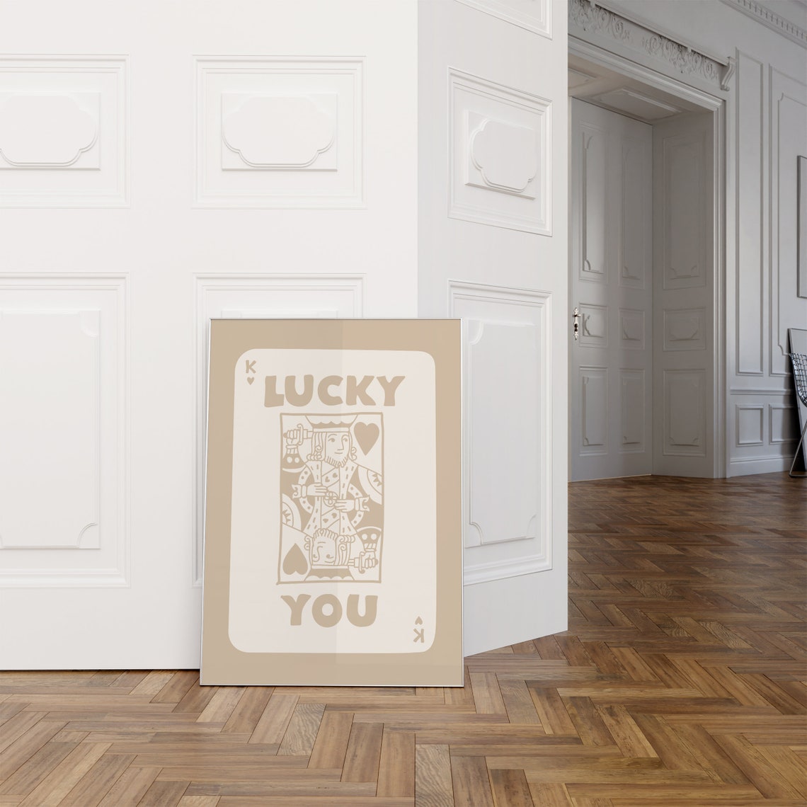 Lucky You King of Hearts Playing Card Beige Trendy Print Decor