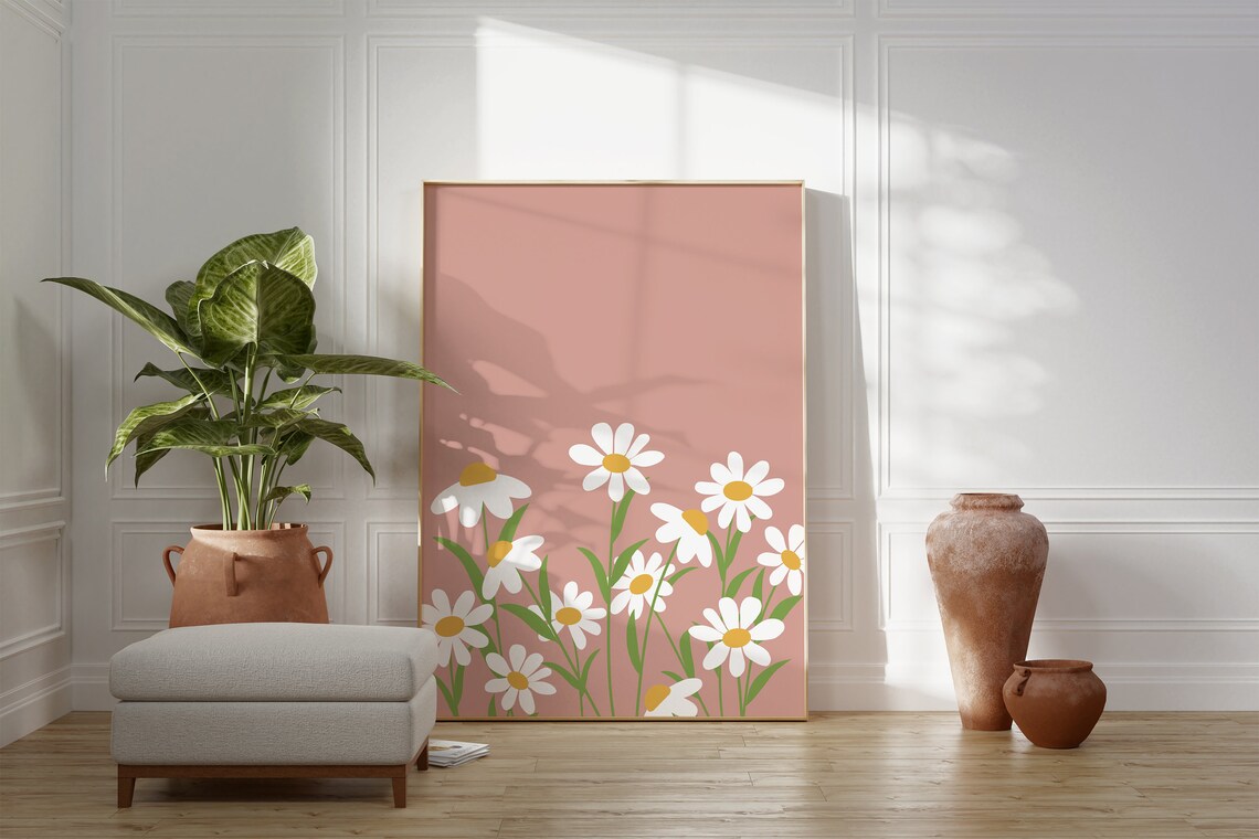 Daisy Wildflower Meadow Dusty Pink Floral Nursery Decor Poster - Image 4