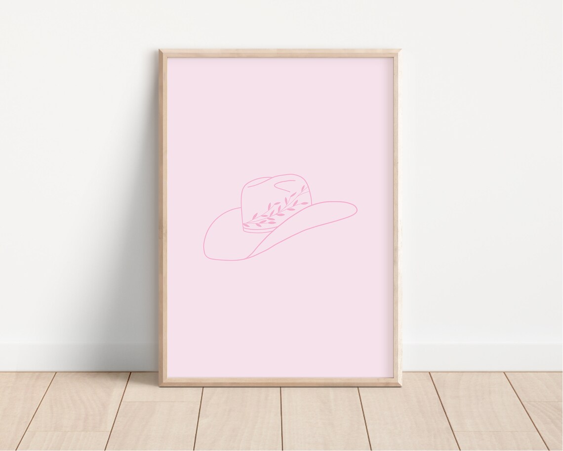 Pink Cowboy Hat Line Art Western Coastal Cowgirl Dorm Poster - Image 3