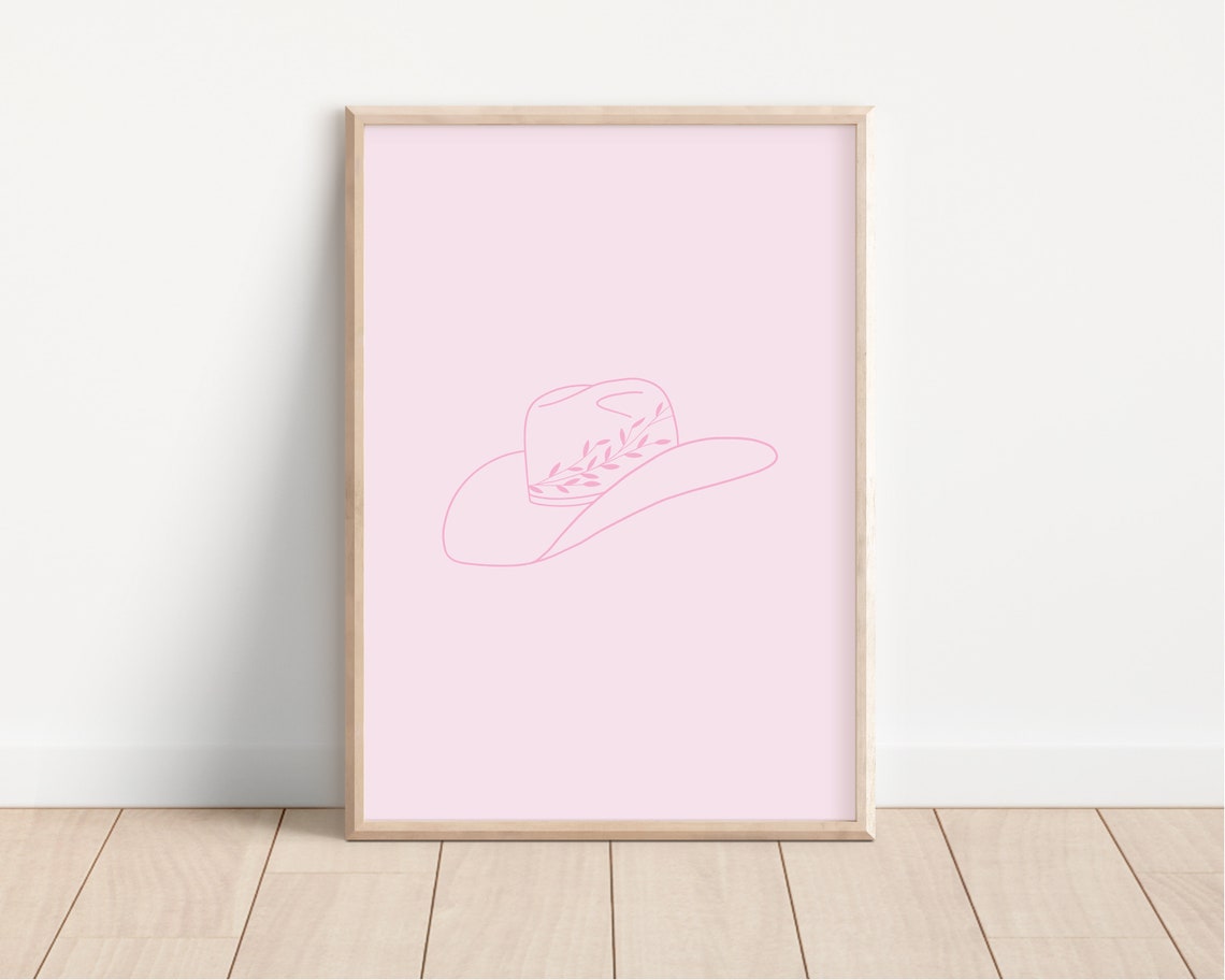 Pink Cowgirl Hat Print Western Art Print Cowboy Art Print Cowgirl Hat Print Trendy Wall Art Retro Western Wall Art Wall Art - Image 3