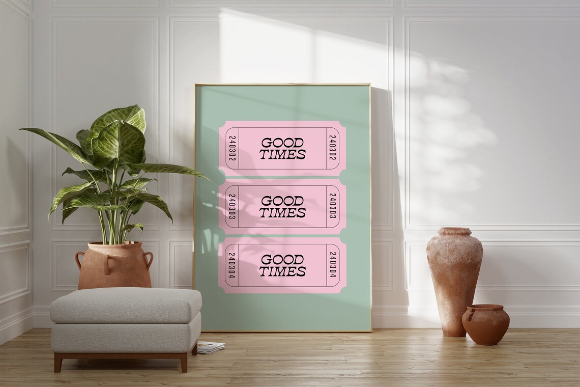 Good Times Pink Retro Ticket Stubs Mint Green Trendy Wall Poster - Image 3