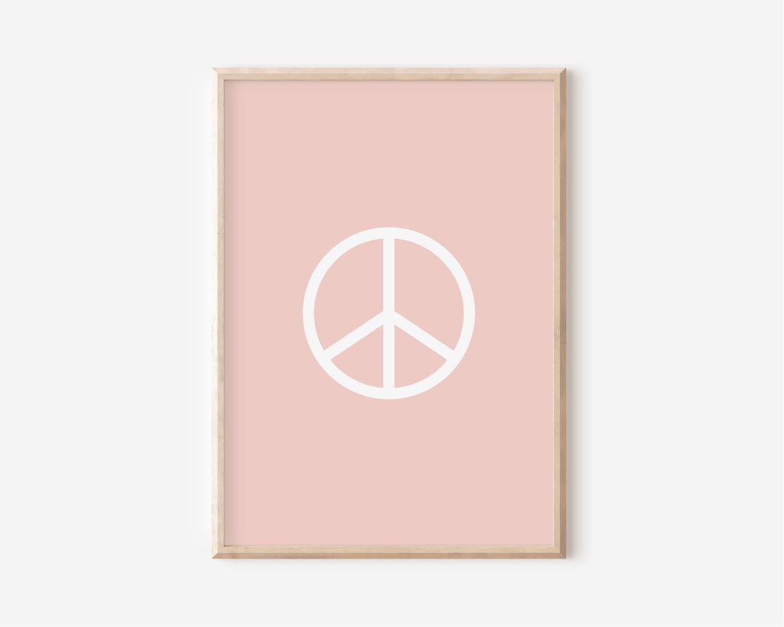 White Peace Sign Blush Pink Minimalist Modern Room Decor Poster - Image 4
