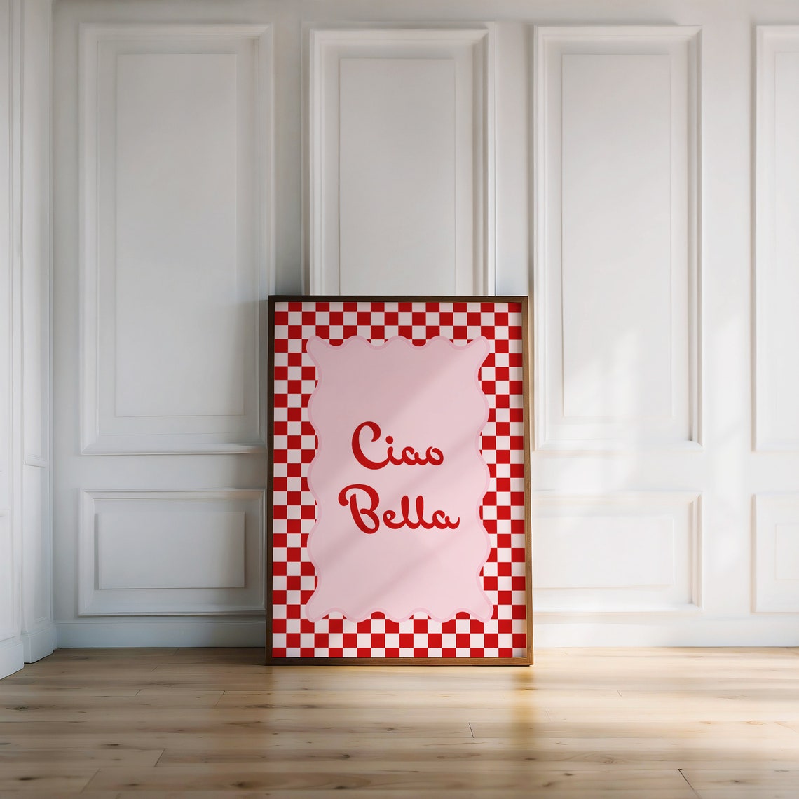 Ciao Bella Red Checkered Retro Italian Kitchen Dining Wall Poster - Image 3