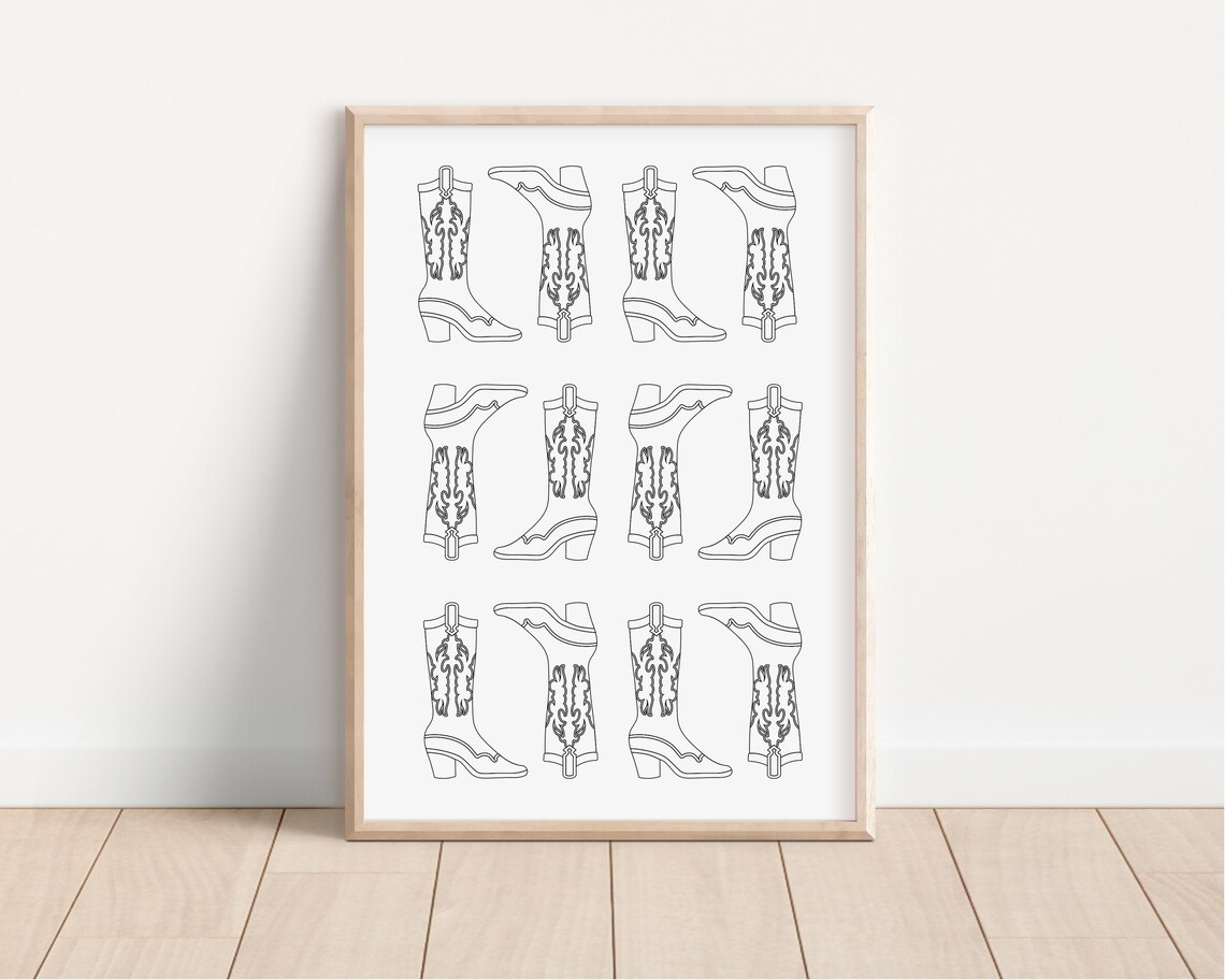 Cowboy Boots Line Art Grid Western Fashion Trendy Dorm Room Poster - Image 3