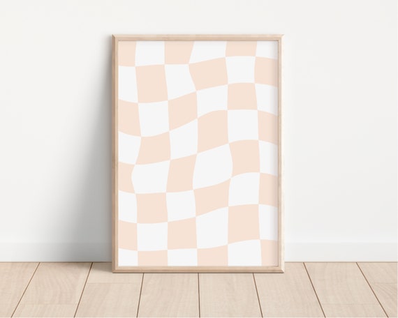 Peach Pink Checkered Print Checkerboard Wall Art Trendy Wall Art Peach Wall Art Pink Print Checkerboard Room Decor Wall Art