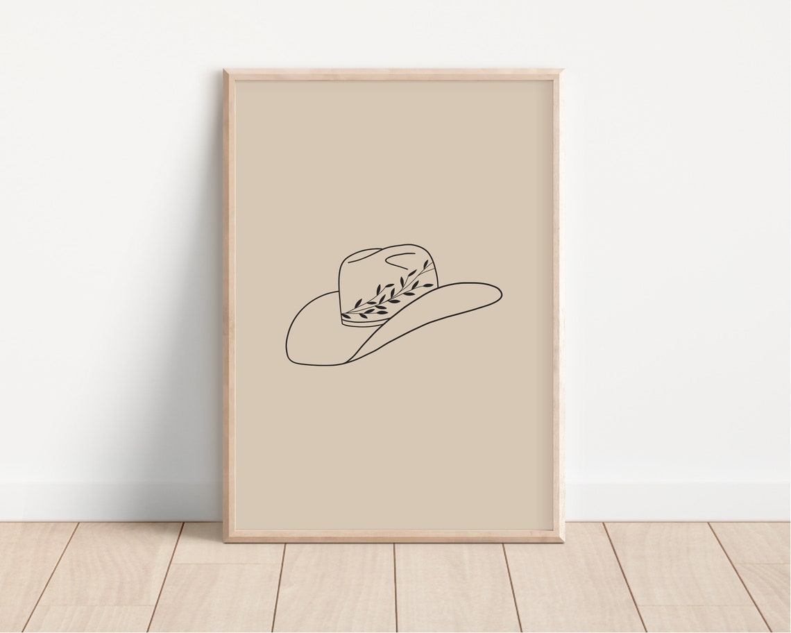 Cowboy Hat Line Art Beige Neutral Western Minimal Dorm Room Poster - Image 3