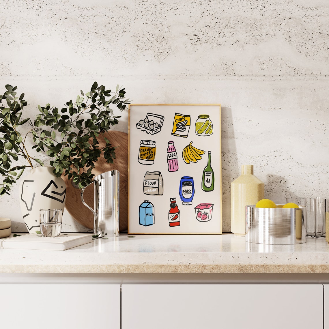 Grocery Doodle Icons Hand Drawn Colorful Kitchen Pantry Art Poster - Image 2