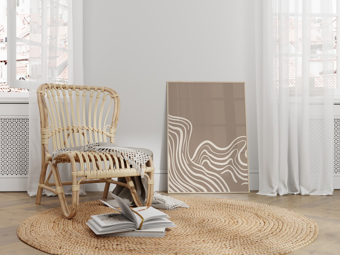 Taupe Wavy Contour Lines Abstract Neutral Minimalist Modern Print