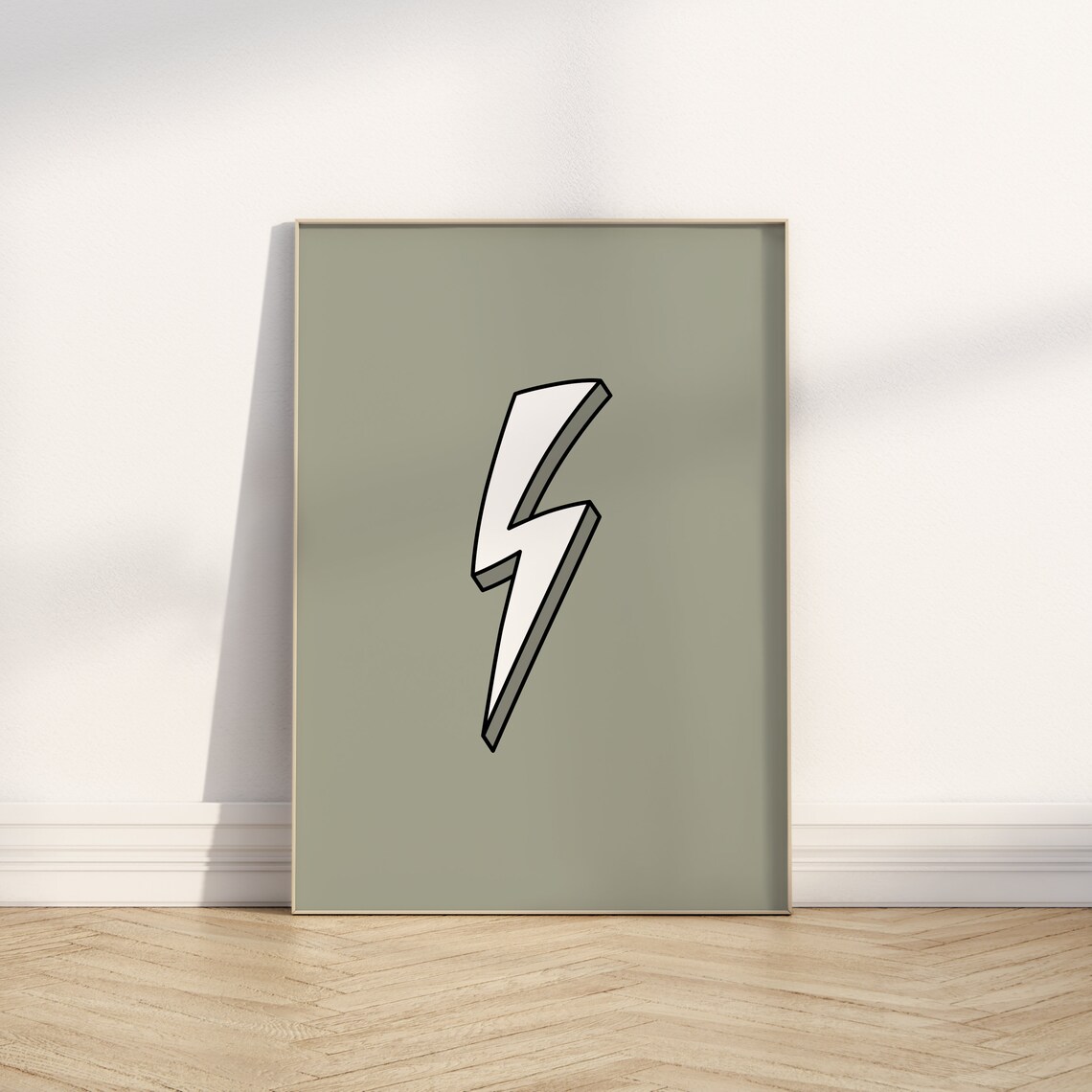 Sage Green Lightning Bolt Retro Graphic Nursery Minimalist Poster - Image 2