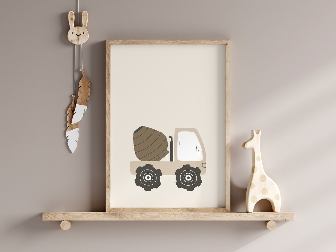 Beige Cement Mixer Truck Nursery Kids Construction Art Poster - Image 3