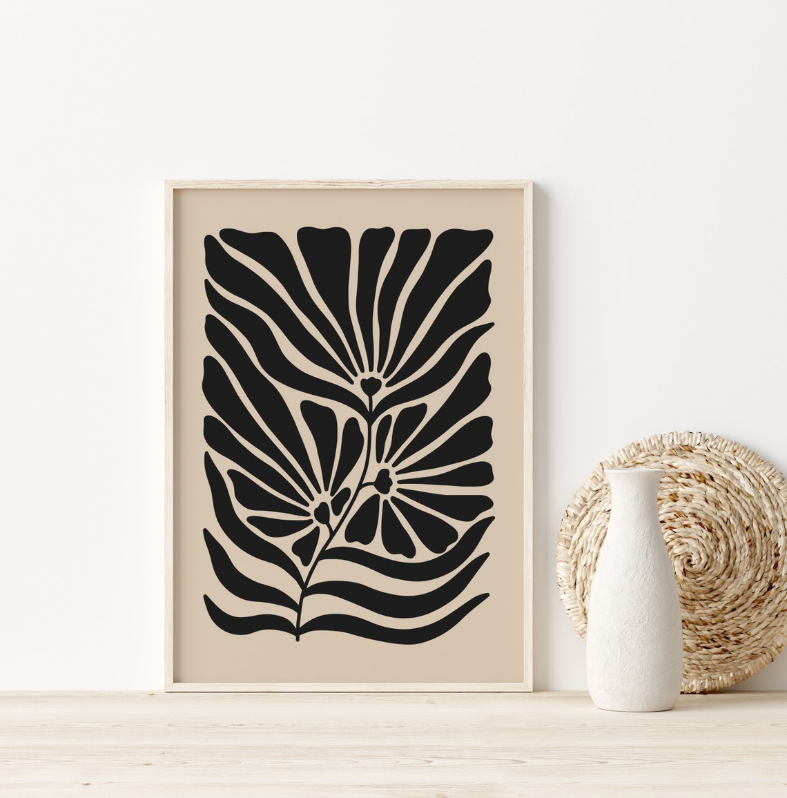 Black Tropical Leaf Bold Botanical Minimalist Cream Decor Poster - Image 2