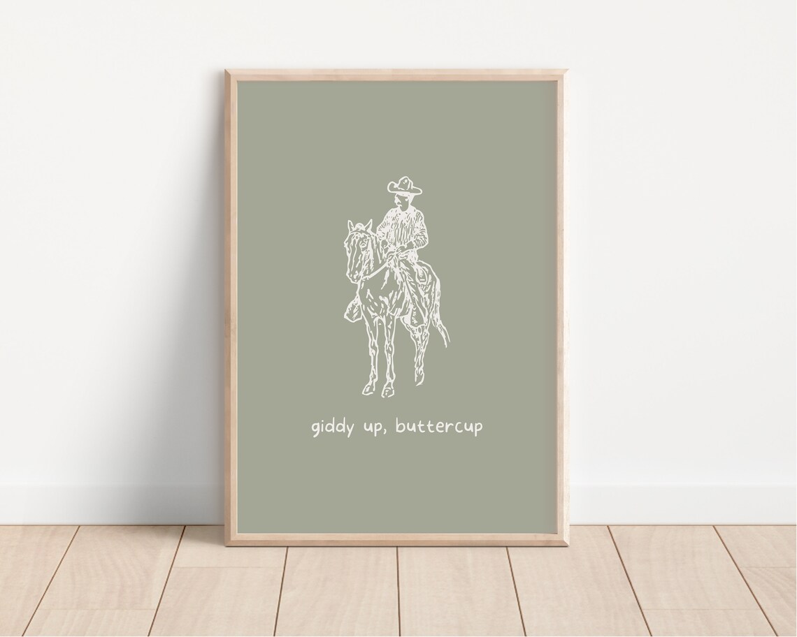 Giddy Up Buttercup Cowboy Poster Sage Green Western Horse Art Design - Image 3