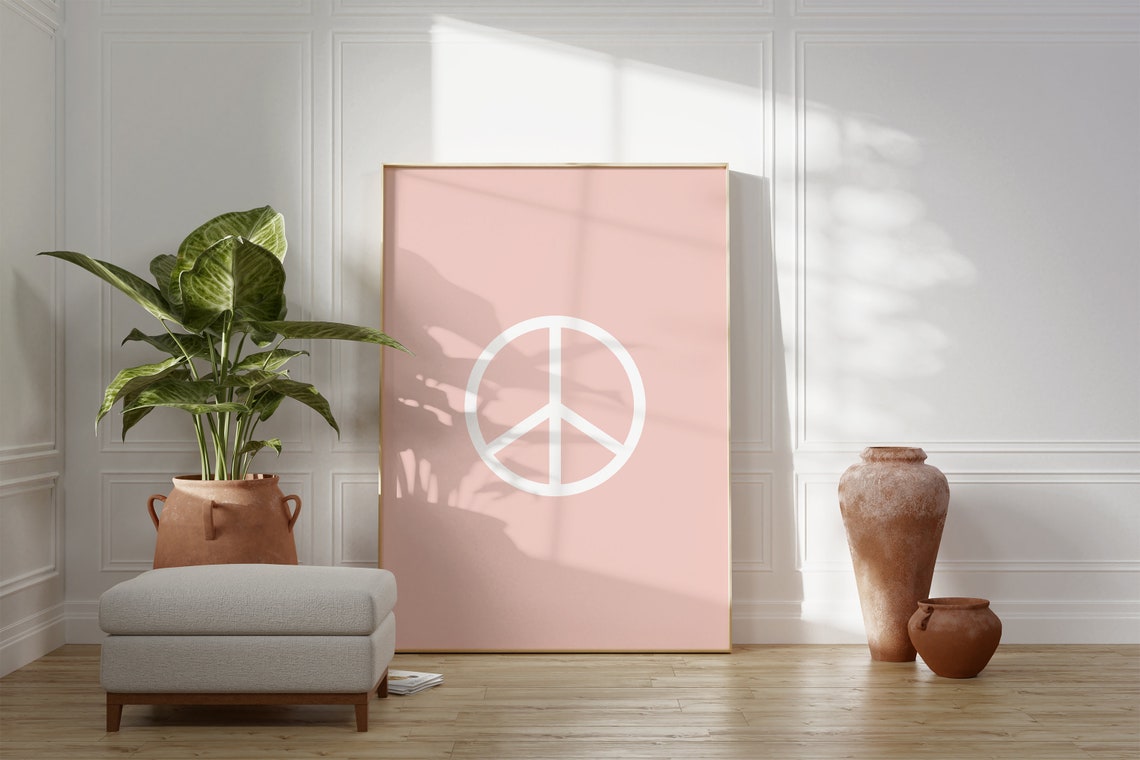 White Peace Sign Blush Pink Minimalist Modern Room Decor Poster - Image 3