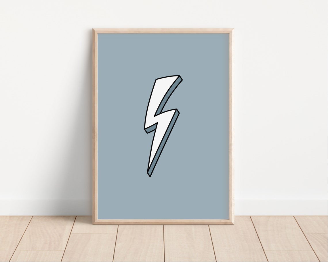 Dusty Blue Lightning Bolt Poster Boys Nursery Playroom Cool Art Decor - Image 3
